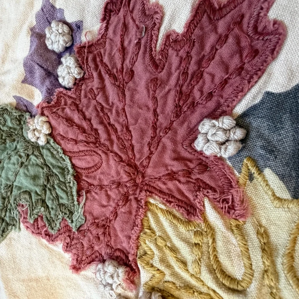 Pottery Barn pillow cover sham 24 x 24 fall leaves wreath embroidered Cream